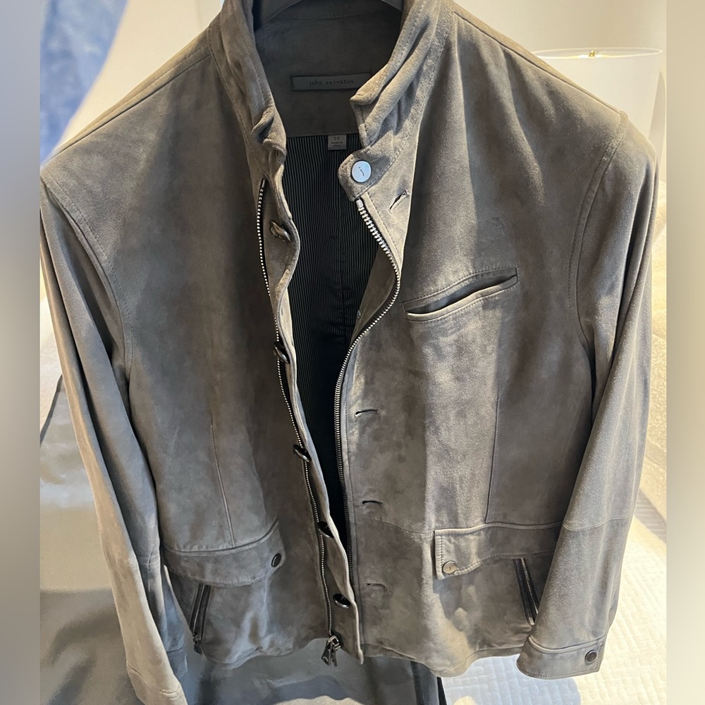 John Varvatos Men’s Suede Coat gray size 50